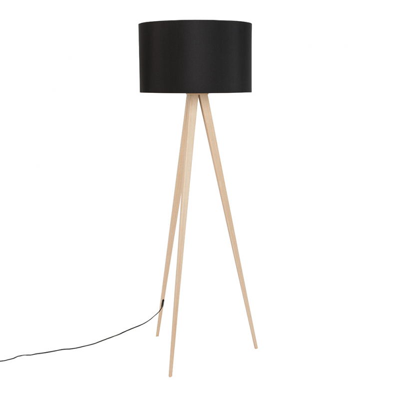 Tripod Floor Lamp Wood Black Zuiver, Black Tripod Floor Lamp With Beige Shade