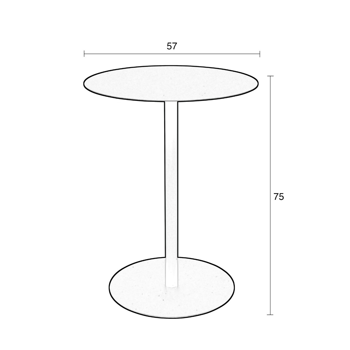 Close-up of black round table top and vertical leg