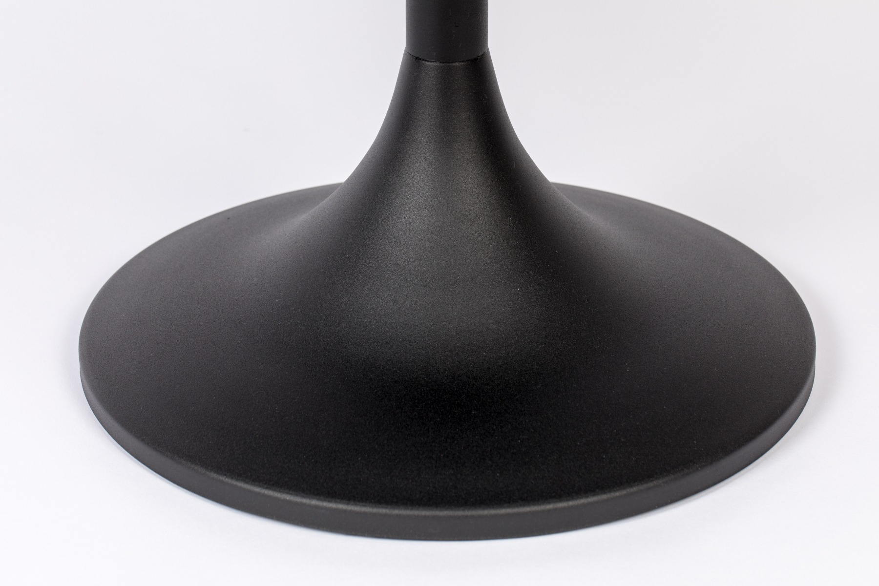 Product image of a black round coffee table with a circular top and pedestal base