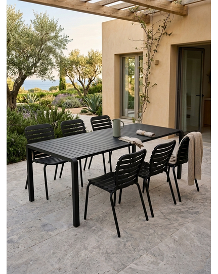 Vondel Tuinset 6 personen - tuintafel + 6 stoelen Zwart Front Side