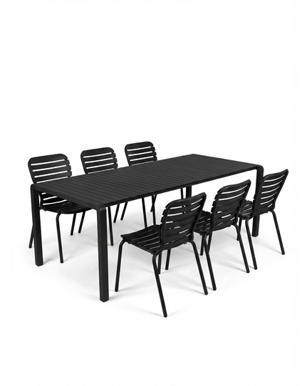Vondel Tuinset 6 personen - tuintafel + 6 stoelen Zwart Front Side