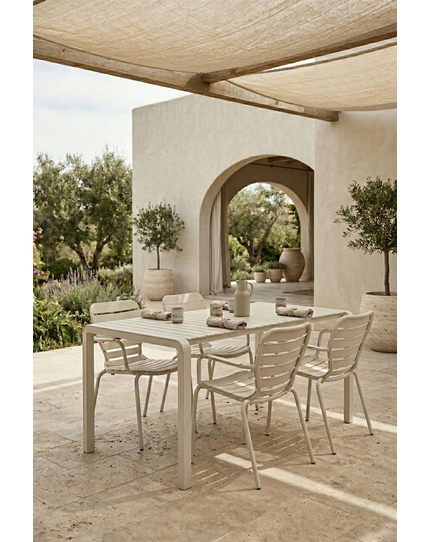 Vondel Tuinset 4 personen - tuintafel + 4 stoelen met armleuning Wit Front Side