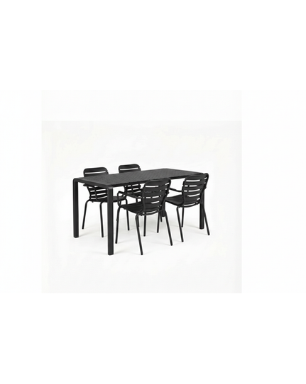 Vondel Tuinset 4 personen - tuintafel + 4 stoelen met armleuning Zwart Front Side