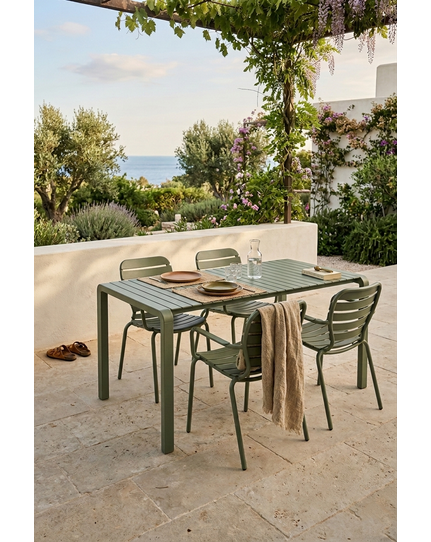 Vondel Tuinset 4 personen - tuintafel + 4 stoelen met armleuning Groen Front Side