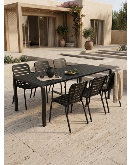 Vondel Tuinset 6 personen - tuintafel + 6 stoelen met armleuning Zwart Front Side