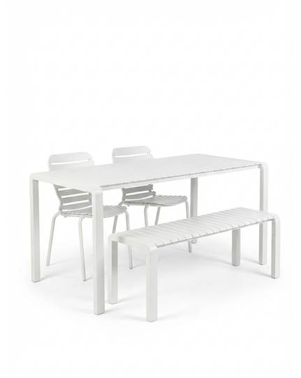 Vondel Tuinset 4 personen - tuintafel + 2 stoelen + tuinbankje Wit Front Side