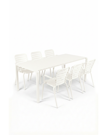 Vondel Tuinset 6 personen - tuintafel + 6 stoelen met armleuning Wit Front Side