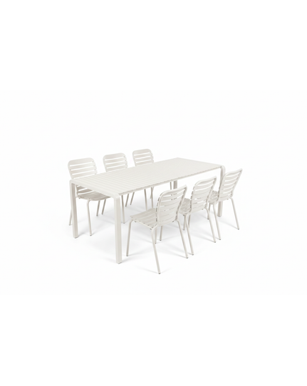 Vondel Tuinset 6 personen - tuintafel + 6 stoelen Wit Front Side