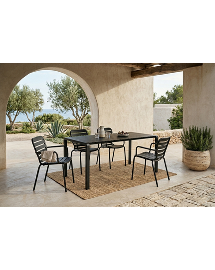 Vondel Tuinset 4 personen - tuintafel + 4 stoelen met armleuning Zwart Front Side
