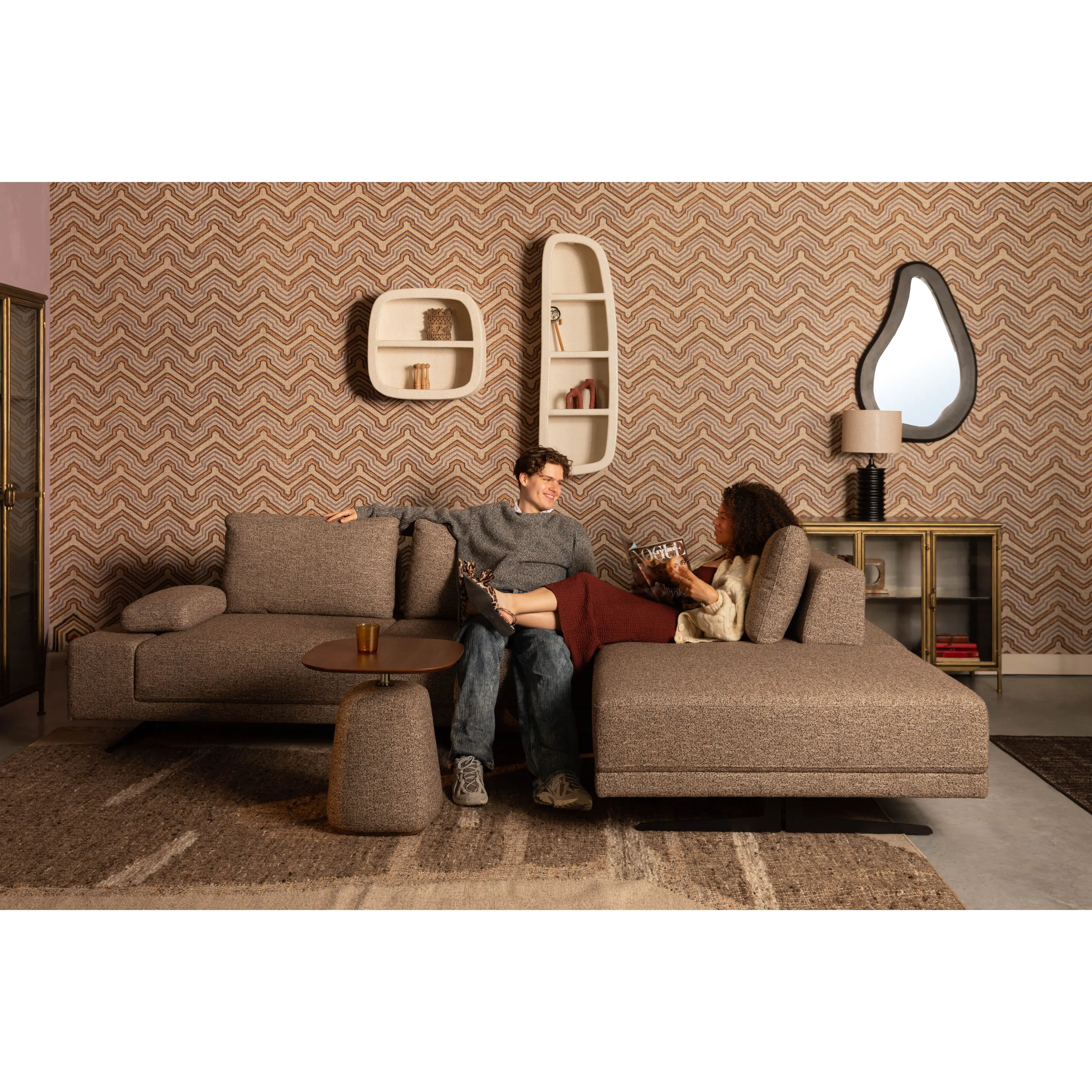 チャーリー　　セミダブルベージュ Shelly Bank Cinnamon Rechts Chaise Longue | Zuiver