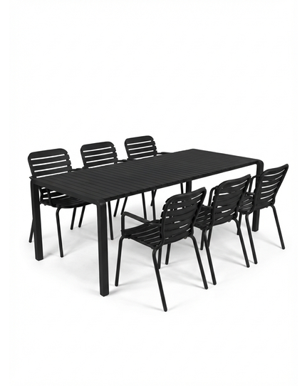 Vondel Tuinset 6 personen - tuintafel + 6 stoelen met armleuning Zwart Front Side