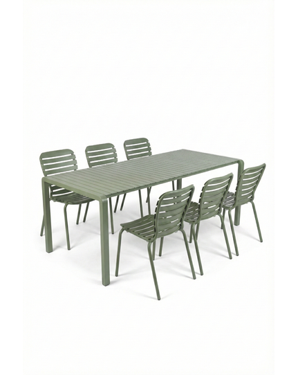 Vondel Tuinset 6 personen - tuintafel + 6 stoelen Groen Front Side