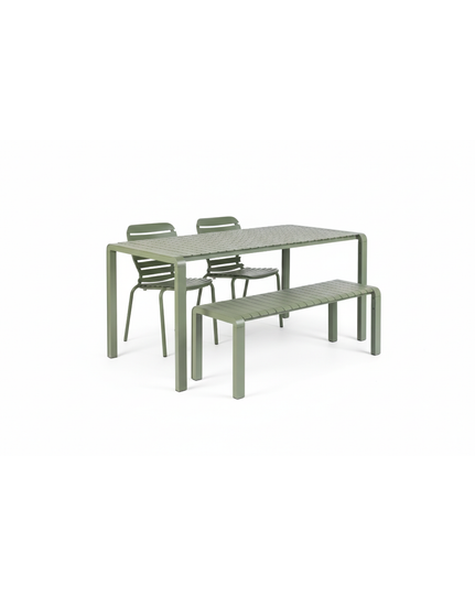 Vondel Tuinset 4 personen - tuintafel + 2 stoelen + tuinbankje Groen Front Side