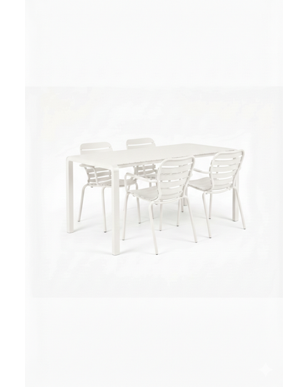 Vondel Tuinset 4 personen - tuintafel + 4 stoelen met armleuning Wit Front Side