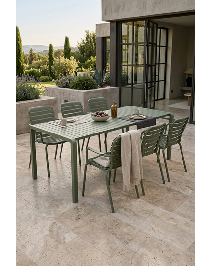 Vondel Tuinset 6 personen - tuintafel + 6 stoelen met armleuning Groen Front Side